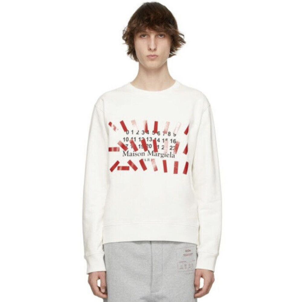 MAISON MARGIELA Tape Print Sweatshirt Off-White Size 52 Men EUC